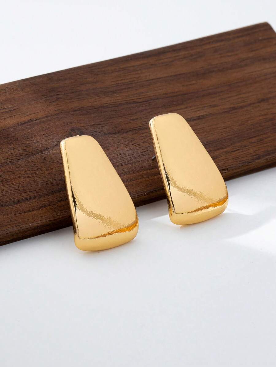 1 Pair Gold Geometric Teardrop Stud Earrings, Versatile Fashion Jewelry For Women - Yellow Gold - View 1
