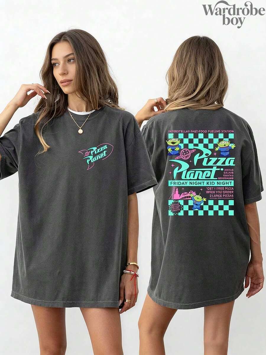 Disney Printed Wash Water T-Shirt,Toy Story Aliens Tee,Disney Resort T-Shirt,Unisex,High-Quality Pure Cotton T-Shirt,Suitable For All Seasons, Comfortable And Breathable| Exquisite Design | The Best Choice For Giving Gifts - Black - View 1