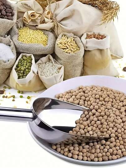 1个不锈钢勺，适用于盛放干果、米饭、冰块、糖、豆类、宠物食品等，是厨房、超市餐饮服务和宠物家庭的理想之选。多功能勺，厨房必备，可作冰勺，易于清洁，也可作烘焙工具。