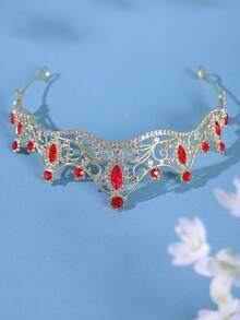 1pc Elegant Women's Fashion Princess 3D Crown Sweet Luxury Rhinestone Birthday Wedding Hair Accessory Headband - Red - View 6