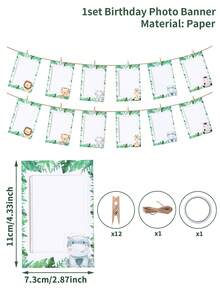 1 Set Pancarta de Foto de 1er Cumpleaños, Pancarta de Decoración de Fiesta de 1er Cumpleaños con Tema de Animales de la Selva, Decoración de Fiesta de 1er Cumpleaños, Suministros de Fiesta de 1er Cumpleaños, Decoración de 1er Cumpleaños "Wild One", Pancarta de Marco de Foto de 1-12 Meses, Colgante de Pared para Fiesta de Baby Shower - Animales de la selva - Ver 13
