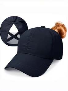 1pc Unisex Baseball Cap With Ponytail Hole - Breathable Quick-Dry Mesh Cap, Adjustable Design, Available In Black/White/Pink/Gray, Suitable For Running & Casual Wear. Material: [Fabric Material] - Multicolor - View 5