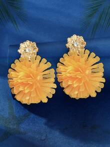 织物花朵吊坠耳环 情人节、妈妈、母亲、母亲节、礼物 - 黃色 - 查看 2