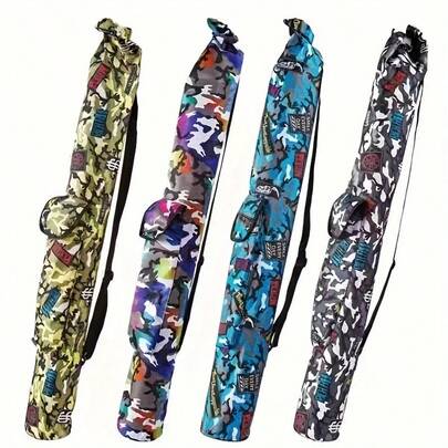 Bolsa portátil para caña de pescar con estampado de camuflaje, organizador de equipos de pesca con correa para el hombro/cruzada, bolsa ligera para transportar equipos de pesca al aire libre, gran capacidad para sostener cañas de pescar y accesorios, adecuada para pesca al aire libre, agua dulce y salada, pesca en ríos
