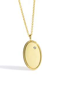 Charm-In Dây chuyền mặt hình oval mạ vàng dành cho nữ, thiết kế trơn bóng điểm xuyết đá Zirconia, chiều dài dây có thể điều chỉnh từ 50-55cm, phong cách tối giản thanh lịch, phù hợp để đeo hàng ngày và phối lớp, món quà lý tưởng cho bạn gái hoặc bạn thân. - Vàng - Xem 5