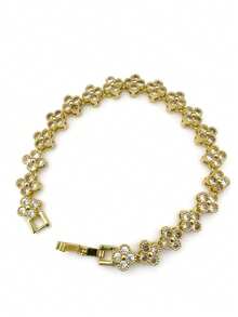 Brazalete de tenis con diseño floral brillante para hombres - Joyería de estilo hip hop para uso diario y fiestas - Dorado - Ver 8