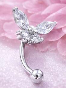 1 pieza Anillo de ombligo de plata de ley 925 con mariposa, joyería colgante de piercing de ombligo con CZ para mujeres - uña del ombligo - Ver 2