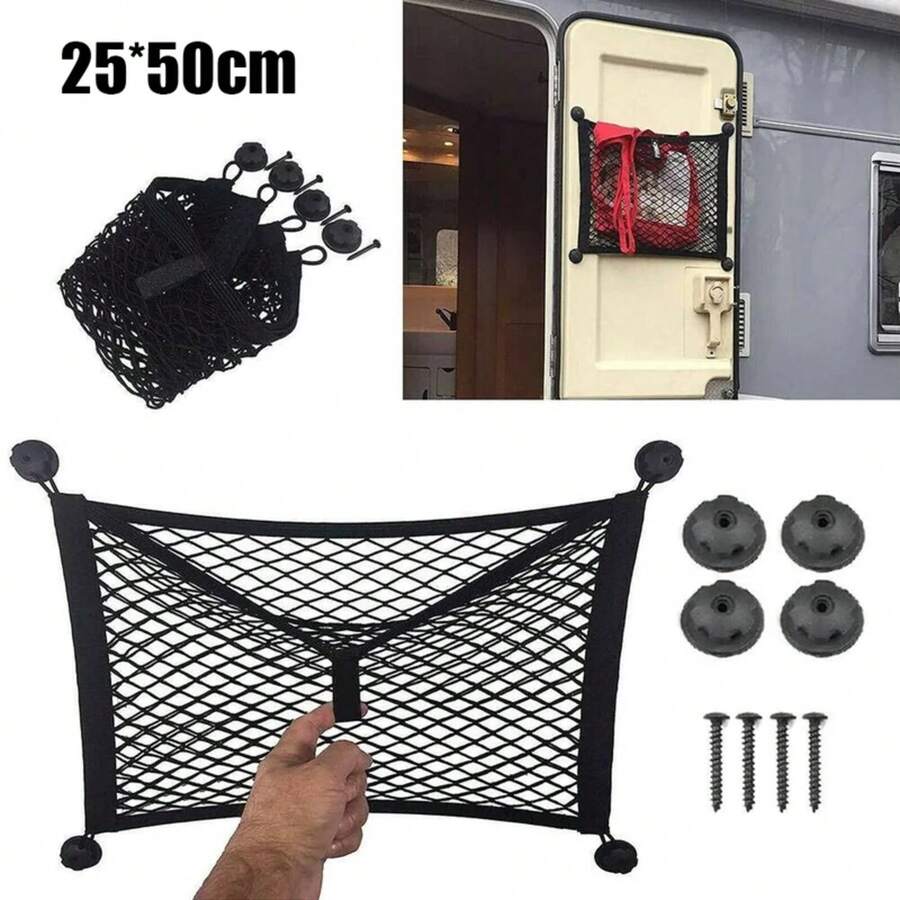 Red de almacenamiento para maletero trasero de coche, red de cuerda elástica para asiento, red de almacenamiento elástica para furgoneta de carga, autocaravana,óvil, 25x50cm WWQM - 1 - Ver 1