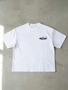 Men's Minimalist Purple Car Print Round Neck Short Sleeve T-Shirt, Summer - White - View 3