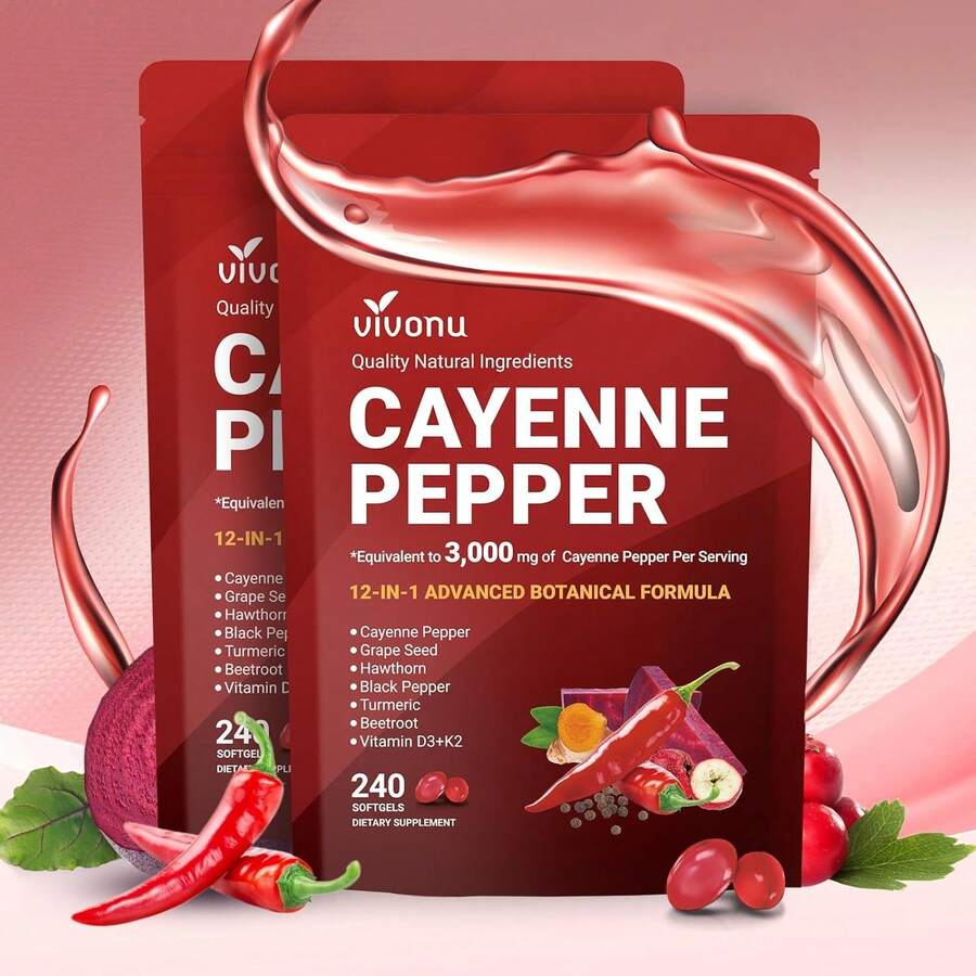 VivoNu 12-IN-1 Advanced Botanical Softgels, Cayenne Pepper, Black Pepper, Cinnamon, Berberine, Ginseng & Vitamin Blend, 240 Vegan Softgels, 80-Day Supply For Daily Nutritional Balance - 2 pcs - 查看 1
