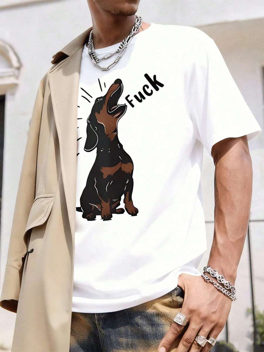 üBERGR?SSE Lustiges T-Shirt mit Dackel-Motiv, Premium-Baumwolle, bequeme Passform, atmungsaktiv, l?ssig, Kunstdruck, Neuheit - Weiss - Übersicht 1