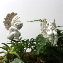 一套户外天使花园装饰摆件，树脂白色天使雕像，睡天使家居装饰，可爱天使纪念雕塑，天使摆件，适用于花园、庭院、花盆、仙女花园配件 - 天使套五 - 查看 11