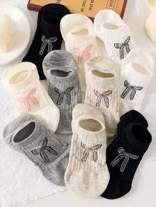 5 Pairs Bow Design Women's Thin Breathable Non-Slip Invisible Socks, Suitable For Spring And Summer - Multicolor - View 6