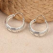 Bohemian Style Earrings, Silver-Tone Women's Earrings, Handmade Earrings, Gift For Her, Textured Silver Earrings - Antique Silver - View 4