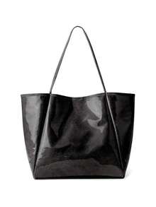 PVC Tote Bag, Women Weekender Bag Large Shopper Handbag Shoulder Travel Purse Jelly Kraft Paper Beach Bag Large Hobo Carry All Travel Shopping Handbag Plastic Shoulder Bag - Black - View 3