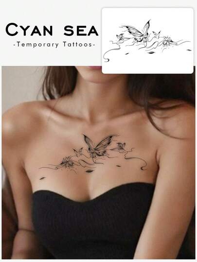 1pc Waterproof, Sweat-Proof, Non-Reflective PVC Fashion Butterfly Temporary Tattoo Sticker, Suitable For Daily Wear, Lasts 3-5 Days