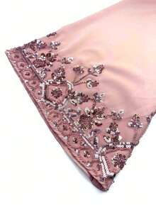 Đầm dạ hội thanh lịch bằng vải satin đính sequin dáng dài cổ tròn dành cho nữ cỡ lớn SUPGIR, màu hồng xuân. - Hồng - Xem 9