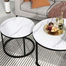Runder Couchtisch 2er Set Satz Couchtisch Wohnzimmer Runder Geschachtelter Beistelltisch 2 Runder Beistelltisch - Marble - View 5