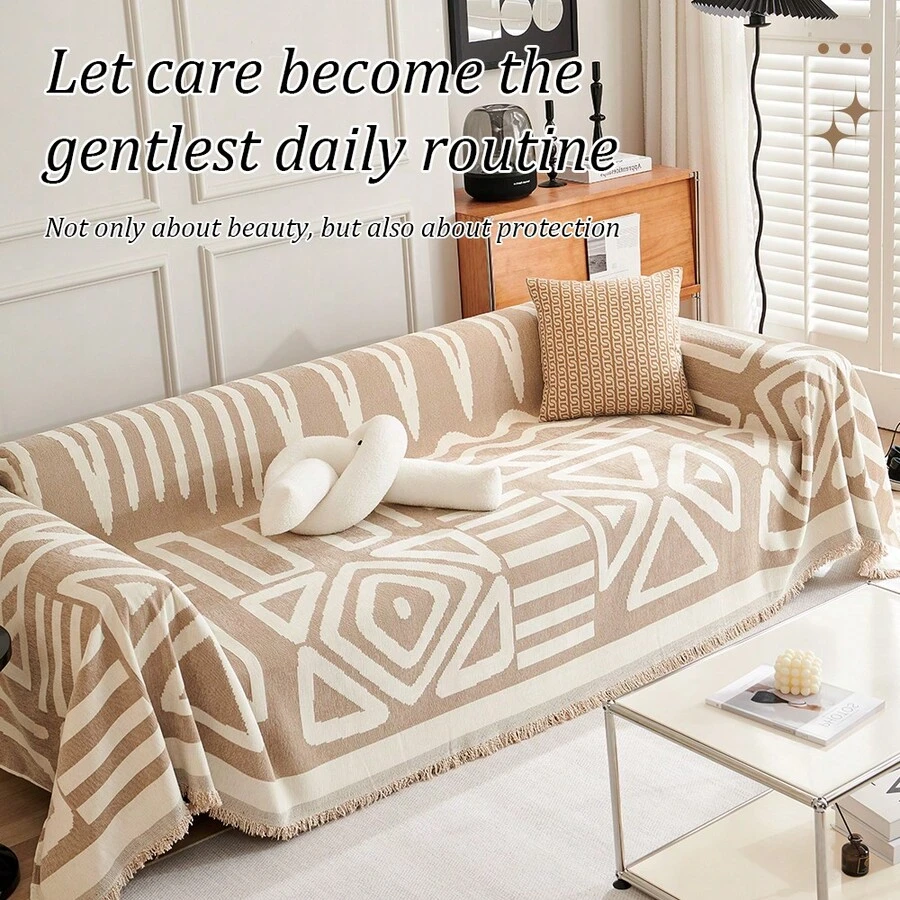 One Bohemian-Style Retro Patterned Chenille Sofa Cover, Suitable For All Seasons, Fully Covered, Non-Slip And Durable, Pet-Friendly, Wear-Resistant And Easy To Machine Wash, With A Rich Style, Suitable For Various Spaces Such As Bedrooms And Living Rooms, A Top Choice For Home Décor. - Màu Khaki - Xem 1