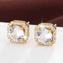 2pcs Women's Cubic Zirconia Square Stud Earrings, Gold-Plated Jewelry Suitable For Daily Wear And Festivals - Earring - View 19