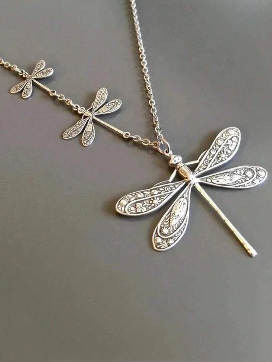 1件波西米亚风蜻蜓吊坠项链，简约个性复古风不对称设计，女士饰品 - 項鍊 - 查看 1