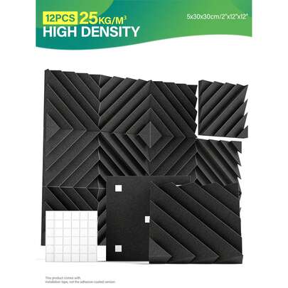 OSITE SKY 12片装 - 隔音吸音泡沫（12x12x2英寸）菱形凹槽隔音板 | 快速膨胀，易于安装的吸音瓷砖 | 家居/办公室装饰墙贴