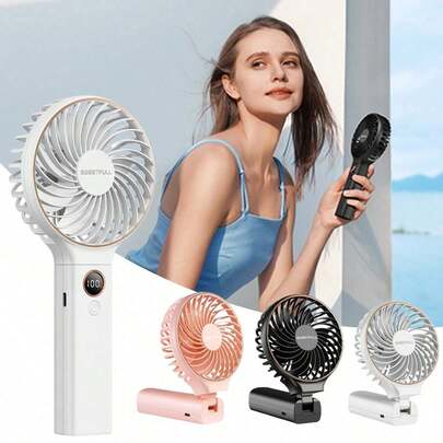 SWEETFULL 4000mAh Handheld Mini Fan, Foldable Portable Desk Fan With Display, USB Charging, 6 Wind Speed Settings, Holiday Essential, Suitable For Summer, Valentine's Day Gift