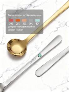 1/5 piezas Cuchara pequeña plana y redonda de acero inoxidable, cuchara creativa para revolver postres/café, cuchara para condimentos del hogar - Plateado - Ver 4