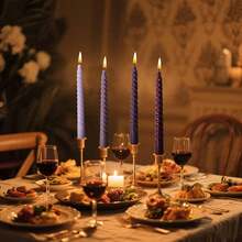 Set Of 4 Pack 8-Inch Spiral Tapered Candles Tall Candlesticks For Dinner Party Wedding Holiday Spring Home Kitchen Decor Black Color Ideal For Celebrations - Purple Series - View 5