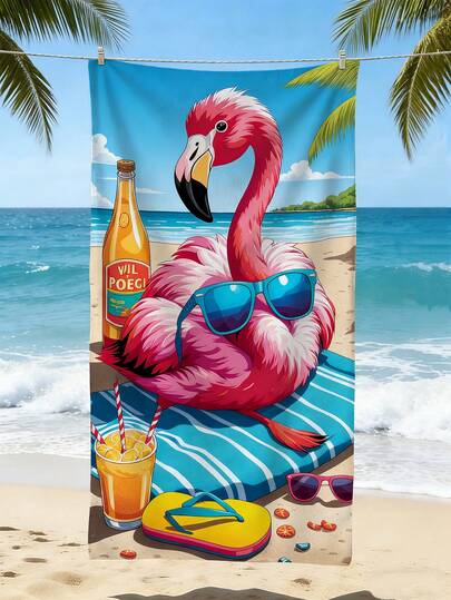 1pc Flamingo Beach Towel - Soft, Fast Drying, Highly Absorbent Ultra-Fine Fiber, Suitable For Yoga, Swimming, Camping, Travel, Gym, Surfing, And Diving