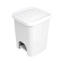 Mini 6L Step Pedal Trash Can - Wicker Design, Hidden Mechanism, Durable Plastic, Ideal For Desktop, Countertop, Pet Waste/Dog Poop - White - White - View 9