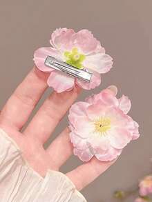 4个/2个 5厘米/1.97英寸 波西米亚风精致粉色樱花发夹，甜美百搭侧刘海发夹，时尚优雅简约纯色发饰，适合日常、休闲、派对、海滩、度假、发型设计、洗脸/洗头、化妆、服装装饰，秋冬春夏皆宜（无纸卡包装，纸卡仅供拍摄使用） - 彩色 - 查看 4