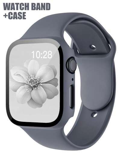 这款二合一表带兼表壳兼容 ，适用于 40mm、41mm、42mm、44mm、45mm、46mm 和 49mm 尺寸。运动休闲风格，搭配铆钉硅胶表带。配备防震防刮硬质 PC 表壳和钢化玻璃屏幕保护膜。兼容 Ultra/11/10/9/8/7/6/5/4/SE 系列。男女皆宜。柔软舒适，易于佩戴，触感灵敏。