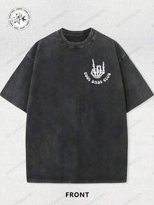Camiseta Para Hombre Retro Skeleton Printed Cotton T Shirt, Loose Vintage Streetwear Graphic Tees For Men Daily Wear Multi Colors Option - 黑色 - 查看 2