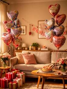 10/20个17英寸母亲节主题心形铝箔气球，印有“爱妈妈”、“母亲节快乐”字样，适合母亲节派对、家居活动装饰。 - 彩色 - 查看 3