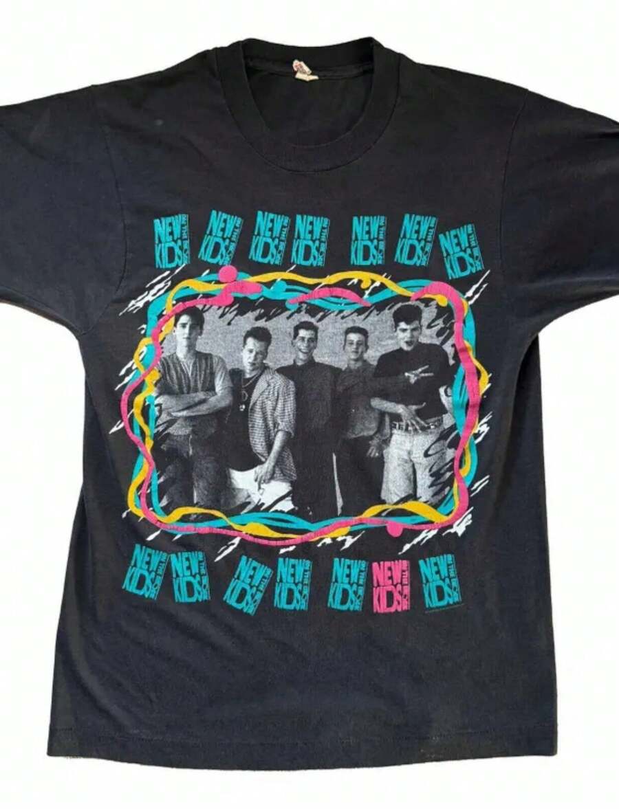 Vintage 80s 1989 New Kids On The Block NKOTB Tour Pop Rock Band Black T-Shirt M - 黑色 - 查看 1