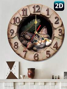 1 Peça Relógio de Parede de Madeira Fofo de Gato Tabby e Pinha de 10"/12" - Silencioso Sem Tique-Taque Operado a Bateria (Pilha AA Não Incluída) - Estilo Vintage Fazendeiro para Sala de Estar, Cozinha, Banheiro - Multicolorido - Visão 8