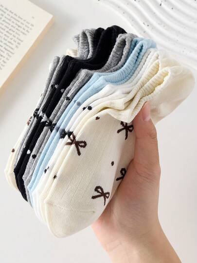 5 Pairs Women Breathable Butterfly Pattern Invisible Short Socks, Cute & Comfortable, Random Colors, All Seasons