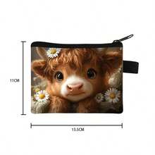 Cartoon Highland Cow Print Coin Purse, Ideal For Carrying Credit Cards, Keys And Earphones In Daily Life, Perfect Zipper Pouch - Multicolor - View 6