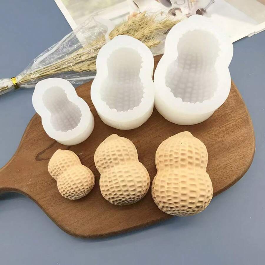 Small/Medium/Large Peanut Shaped Candle Mold, DIY Handmade Plaster Decor Silicone Mold - White - View 1