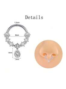 1 Piece Delicate Cubic Zirconia Inlaid Waterdrop Pendant Nose Hoop Ring For Girls Valentine's Day Gift - Silver - View 5