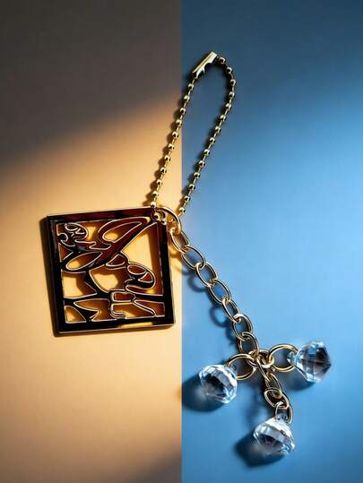 1pc Square Metal & Glass Pendant Suitable For Crossbody Bags And Handbags