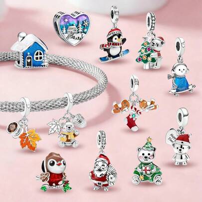 1pc Autumn Maple Leaf Bear Pendant, Suitable For DIY Bracelet, Necklace And Other Jewelry, Great Gift For Women And Girls