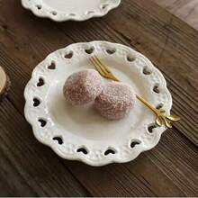 10/8/6 Inch European Style Ceramic Embossed Heart Plate, Pure White Hollow Heart Shaped Dinner Plate, Household Dish, Cake Stand, Ceramic Breakfast Dessert Plate, Western Pasta Salad Fruit Plate, Practical - Multicolor - View 7