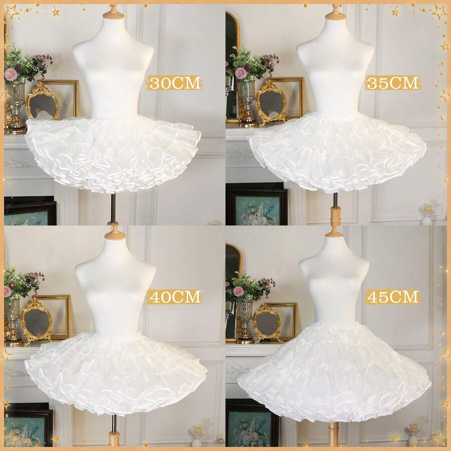 Women & Girls' Puffy Tulle Layered Pleated Skirt With Elastic Waist, Suitable For Birthday Party - White - View 1