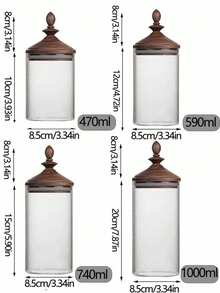 1个/4个装创意简约优雅实用木盖密封玻璃罐，多功能储物容器，适用于谷物、零食、茶叶、咖啡、糖果等，方便分装。 - 無色 - 查看 3