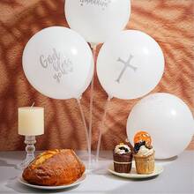 Skylety 48 Cross Doves Latex Balloons - 12 Inch Baptism Decorations For God Bless You First Communion Christening Supplies (Pink) - 白色,銀色 - 查看 5