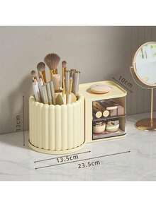 1pc Desktop Student Dorm Drawer Storage Box Pen Holder Organizer, Creative Rotating Pen Cup, Skincare & Cosmetics Storage Box, Makeup Brush Holder - Rectangle - View 16