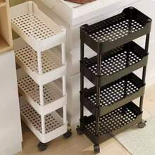 Carrito utilitario de plástico de 4 niveles con asa, carrito de almacenamiento multifuncional para oficina, sala de estar, cocina, organizador de almacenamiento móvil con ruedas 0803 - Blanco y Negro - Ver 6