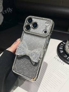 1个银色激光雕刻蝴蝶结水钻TPU手机壳，兼容 17/16/11 Pro/11 Pro Max/12/12 Pro/12 Pro Max/13/13 Pro/13 Pro Max/14/14 Pro/14 Pro Max/15/15 Pro/15 Plus/15 Pro Max，保护套 - 彩色 - 查看 3